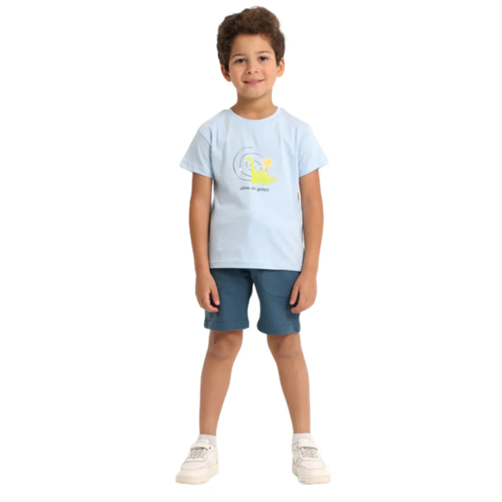 Baby Boys Cotton 2-Piece Outfit Set - Babyblue with Dino in Space