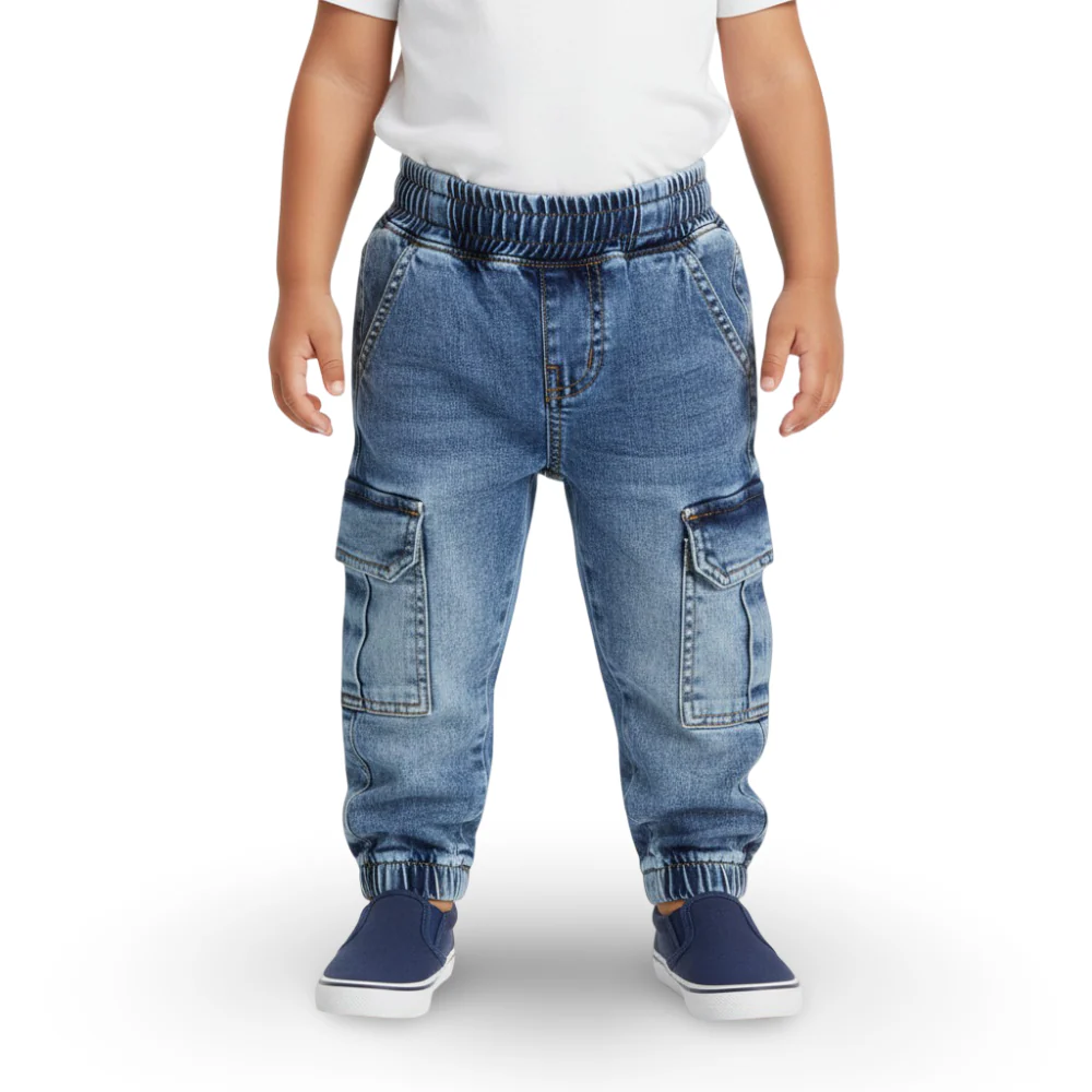 Baby Boys Cargo Jeans – Medium Wash