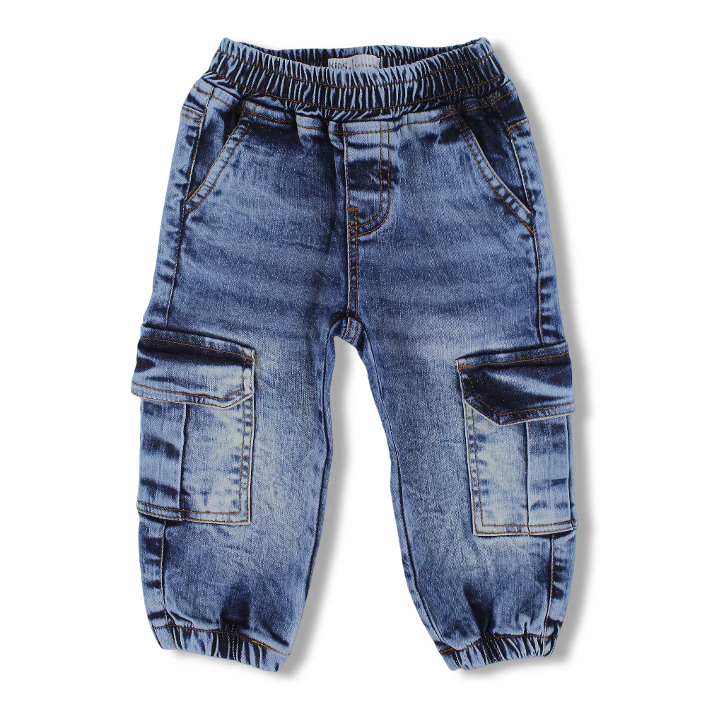 Baby Boys Cargo Jeans – Medium Wash - Image 2
