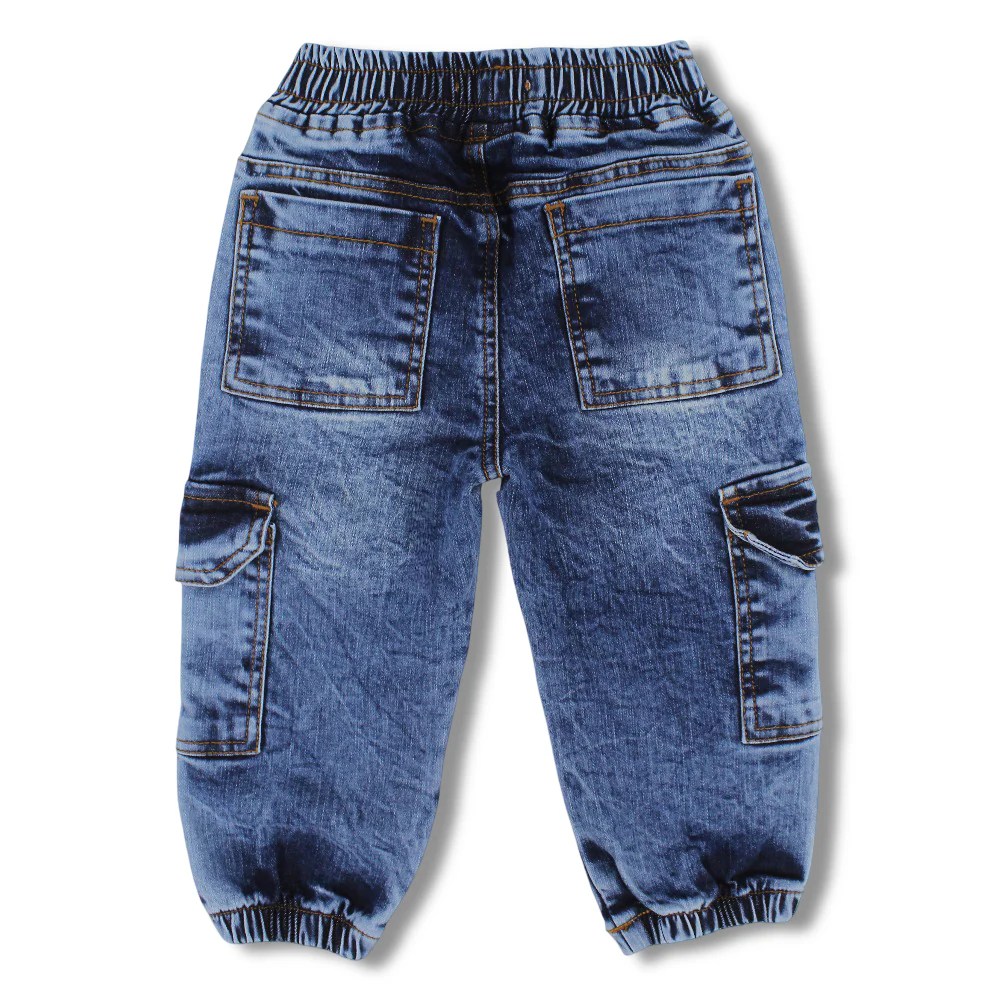 Baby Boys Cargo Jeans – Medium Wash - Image 3