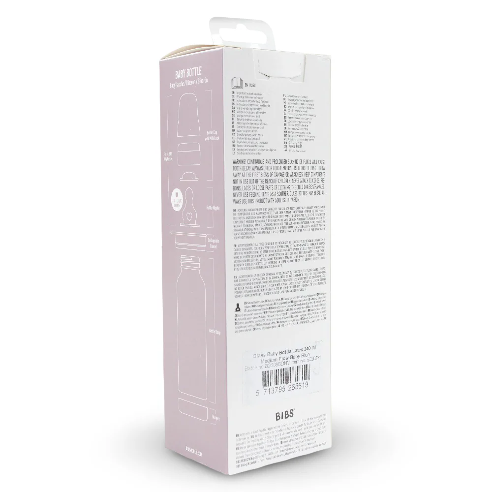 BIBS Glass Baby Bottle Round Latex - 1 pack 240 ml Medium Flow Baby Blue - Image 3