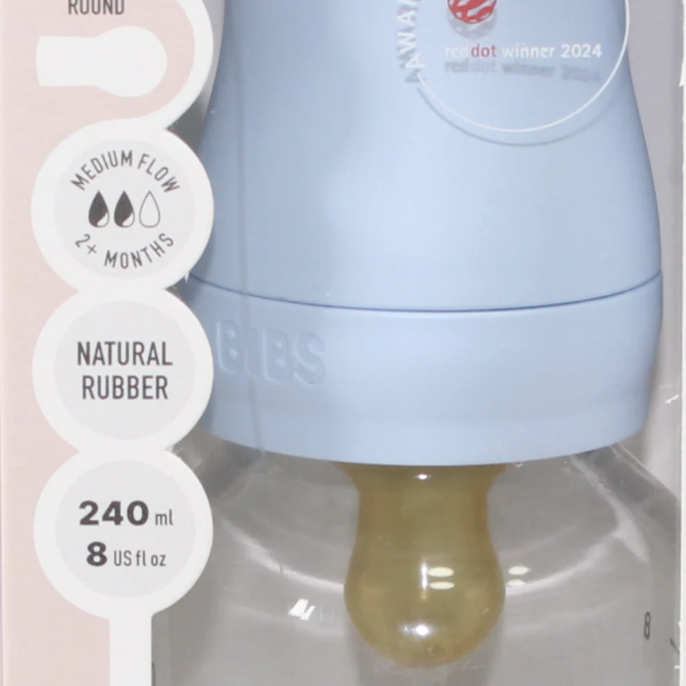 BIBS Glass Baby Bottle Round Latex - 1 pack 240 ml Medium Flow Baby Blue - Image 4