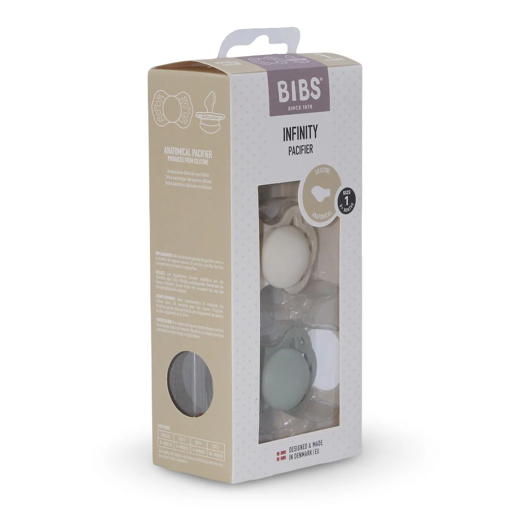BIBS Infinity Pacifier Pack of 2 – Silicon Size 1 Anatomical Ivory/Sage - Image 6