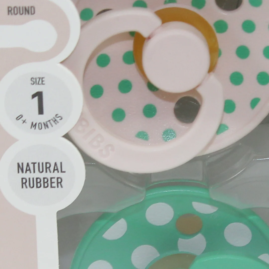 BIBS Pacifier Studio Colour 2 Pack – Polka Latex Size 1 Petal/Cactus - Image 3
