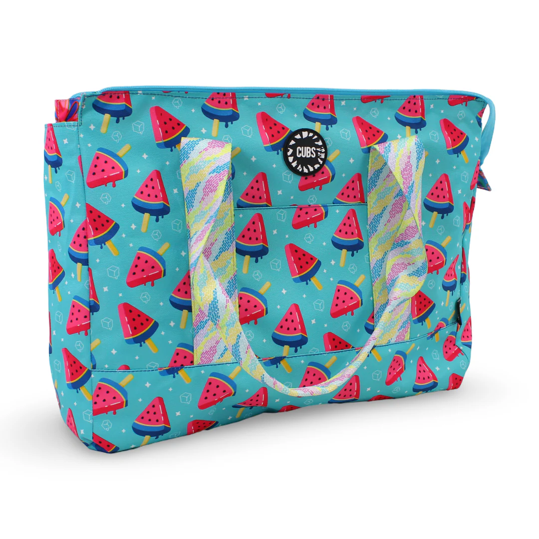Cubs Bluish Flowers and Watermelon Ice-Cream Double Face Tote Bag (19L)