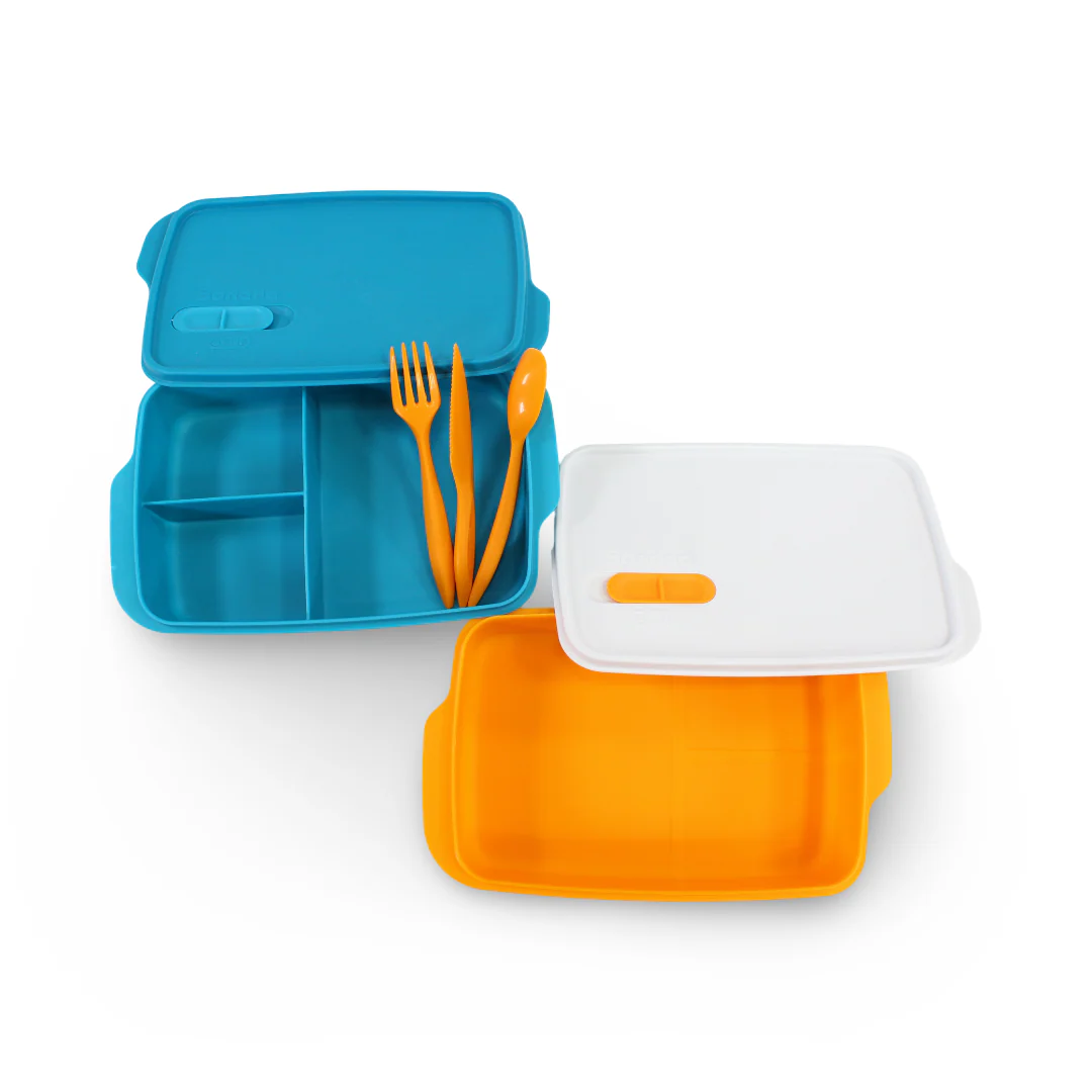 Banana Lunch Box Set 2-Piece 1L – Turquoise & Orange - Image 2