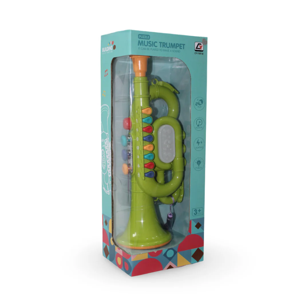 Musical Trumpet Toy with (Lights & Sound) – Green - Image 2