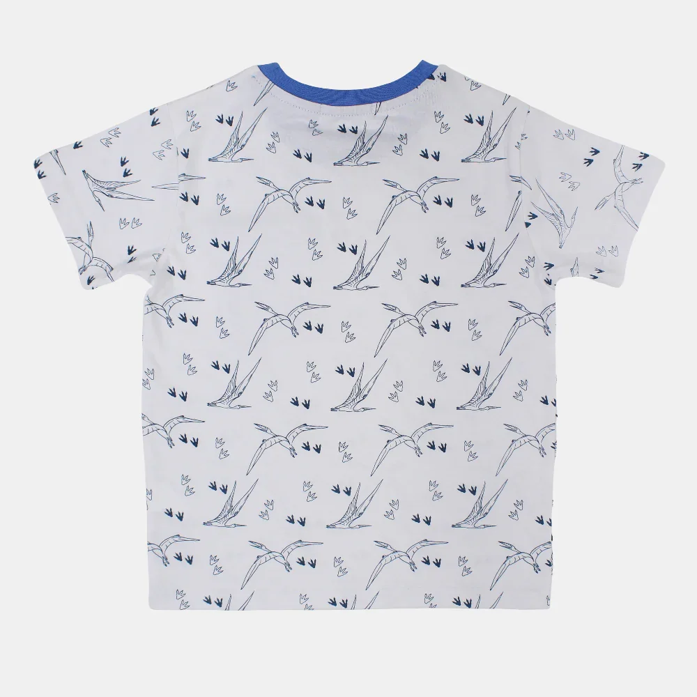 Boys Cotton T-Shirt - White with Flying Dinos Print - Image 2