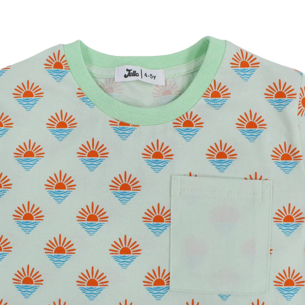 Boys Cotton T-Shirt – Mint with Sun Design - Image 3