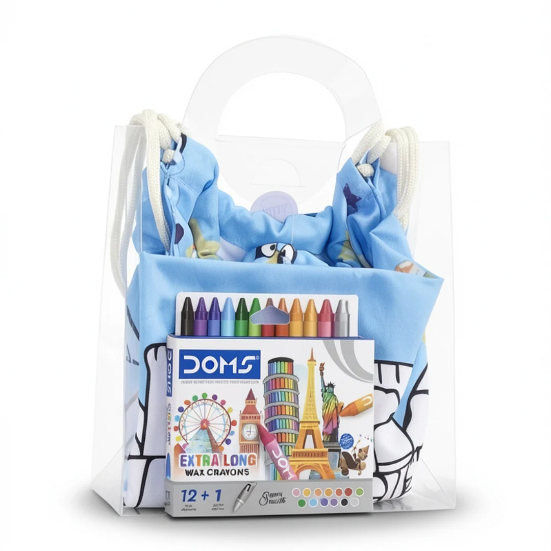 Bluey Coloring Tote Bag + Doms Extra Long Wax Crayons Set
