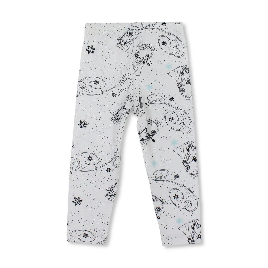 Girls Cotton Leggings – White with Frozen Print - Image 2