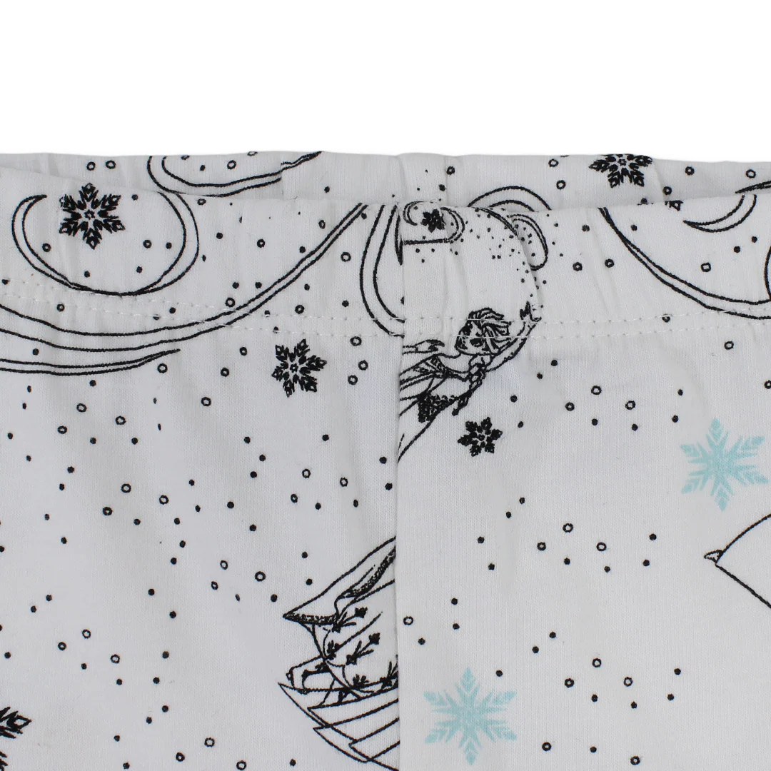 Girls Cotton Leggings – White with Frozen Print - Image 3