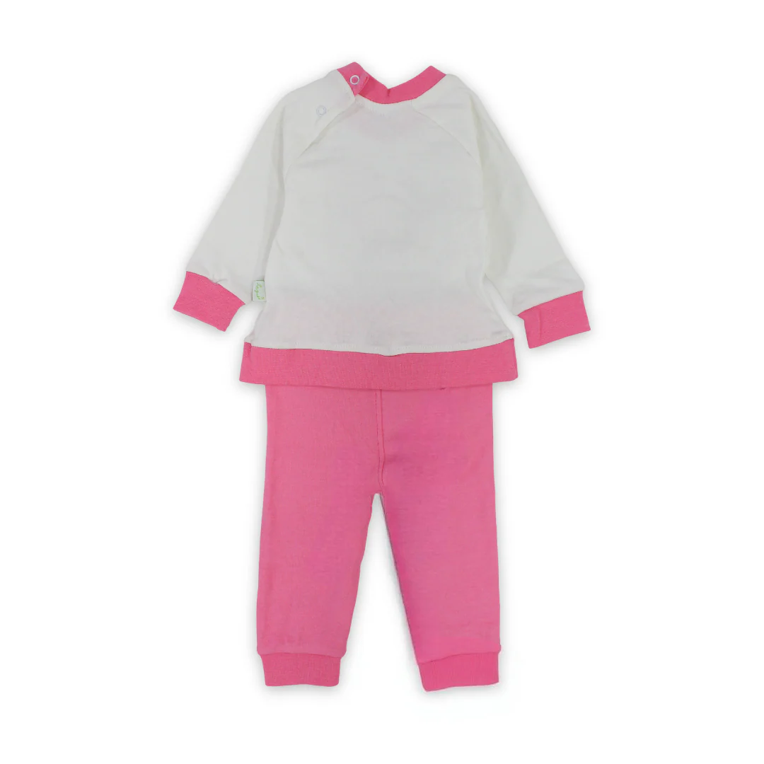 Baby Girls Cotton Pajama – Fuchsia with Elephant Embroidery - Image 2