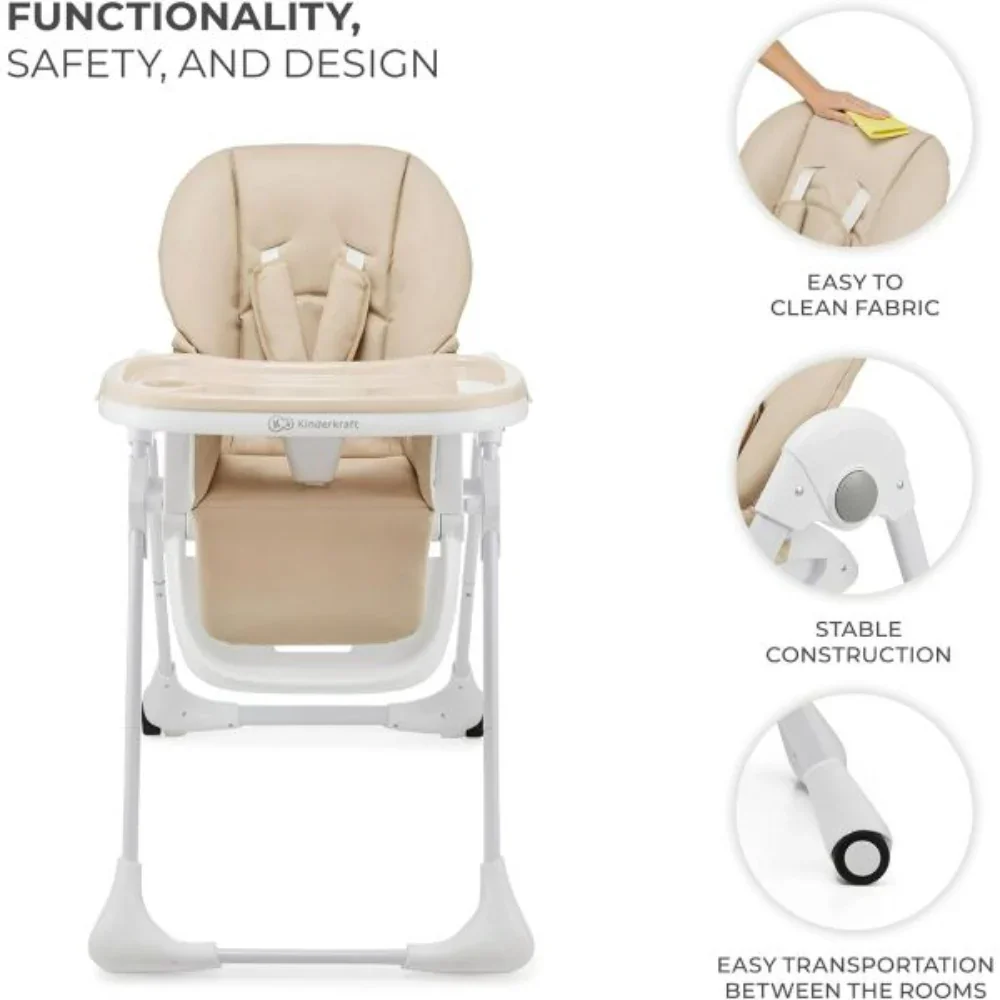 Kinderkraft Tummie 2in1 High Chair & Bouncer - Beige - Image 8