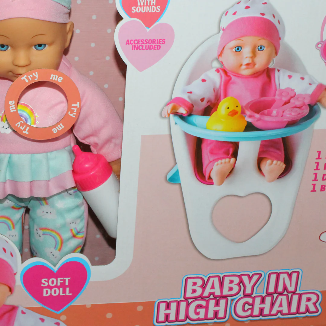 Baby Doll – 35 cm with 4 Melodies & High Chair - Image 3