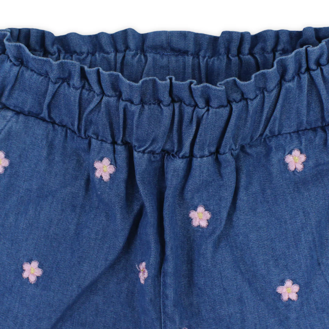 Girls Denim Short – Floral Embroidery - Image 3