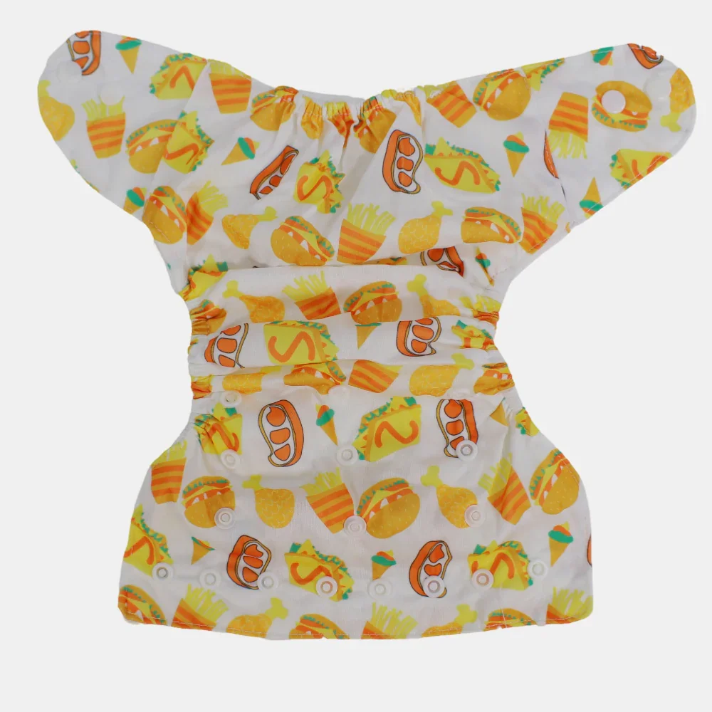 Unisex Baby Reusable Diaper – White with Junk Food Design - Image 2