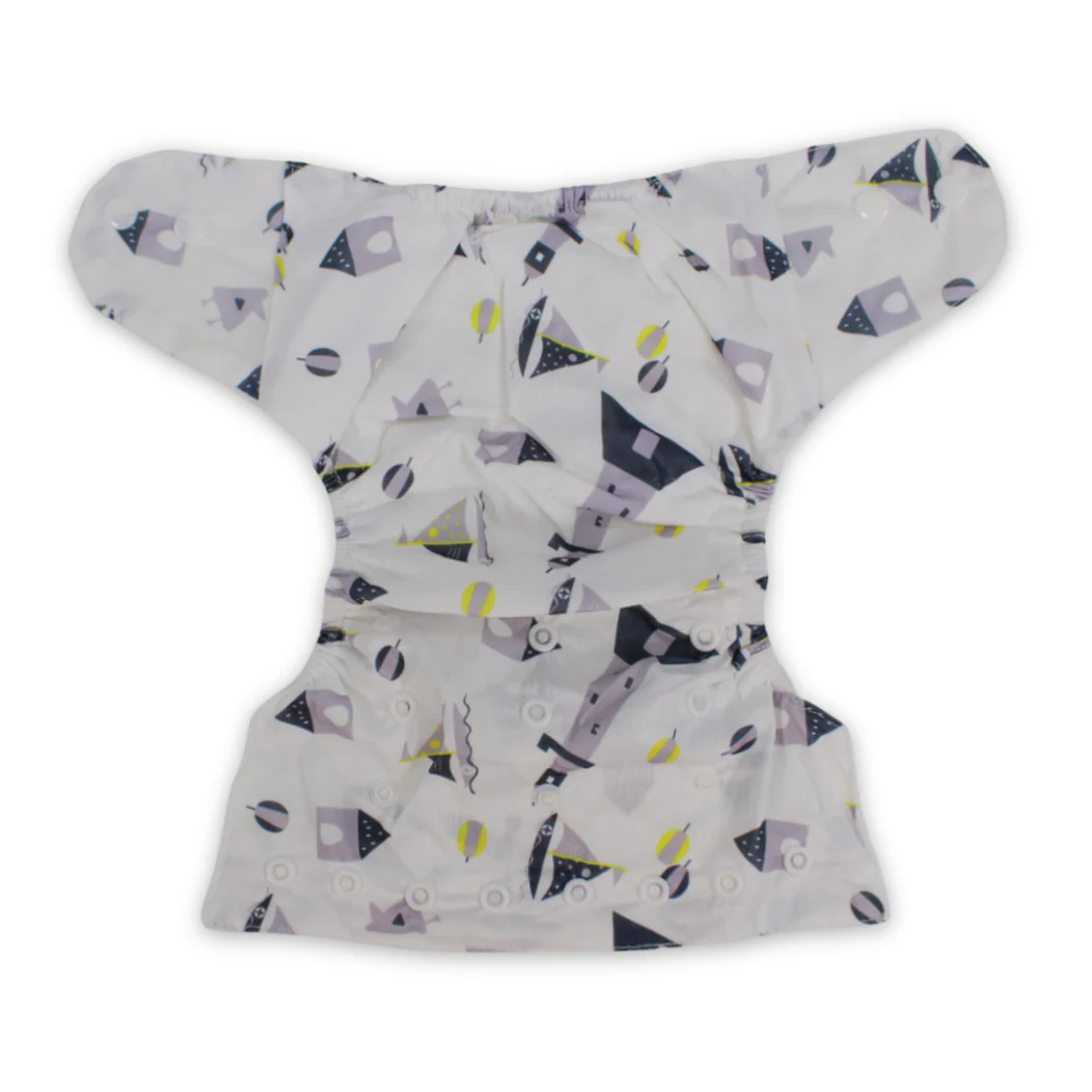Unisex Baby Reusable Diaper – White with Boats Design - Image 2