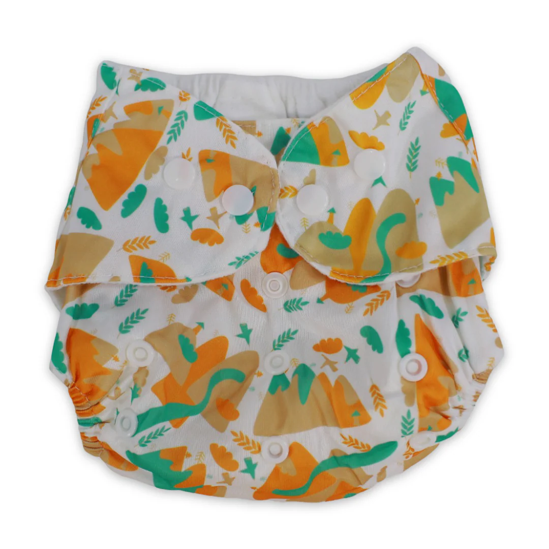 Reusable Baby Diaper – White with Fun Prints - Image 2
