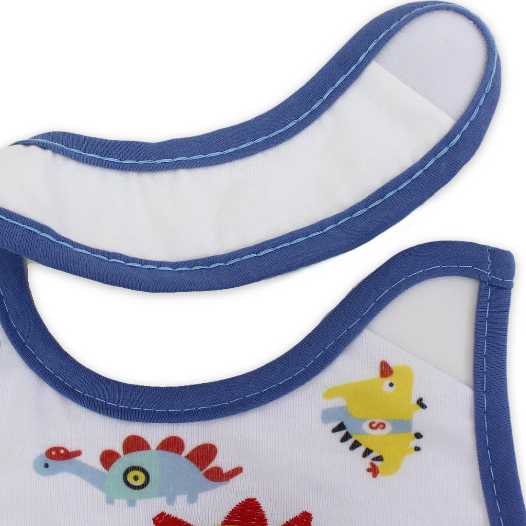 Cotton Baby Bib – White with Dino Embroidered - Image 3