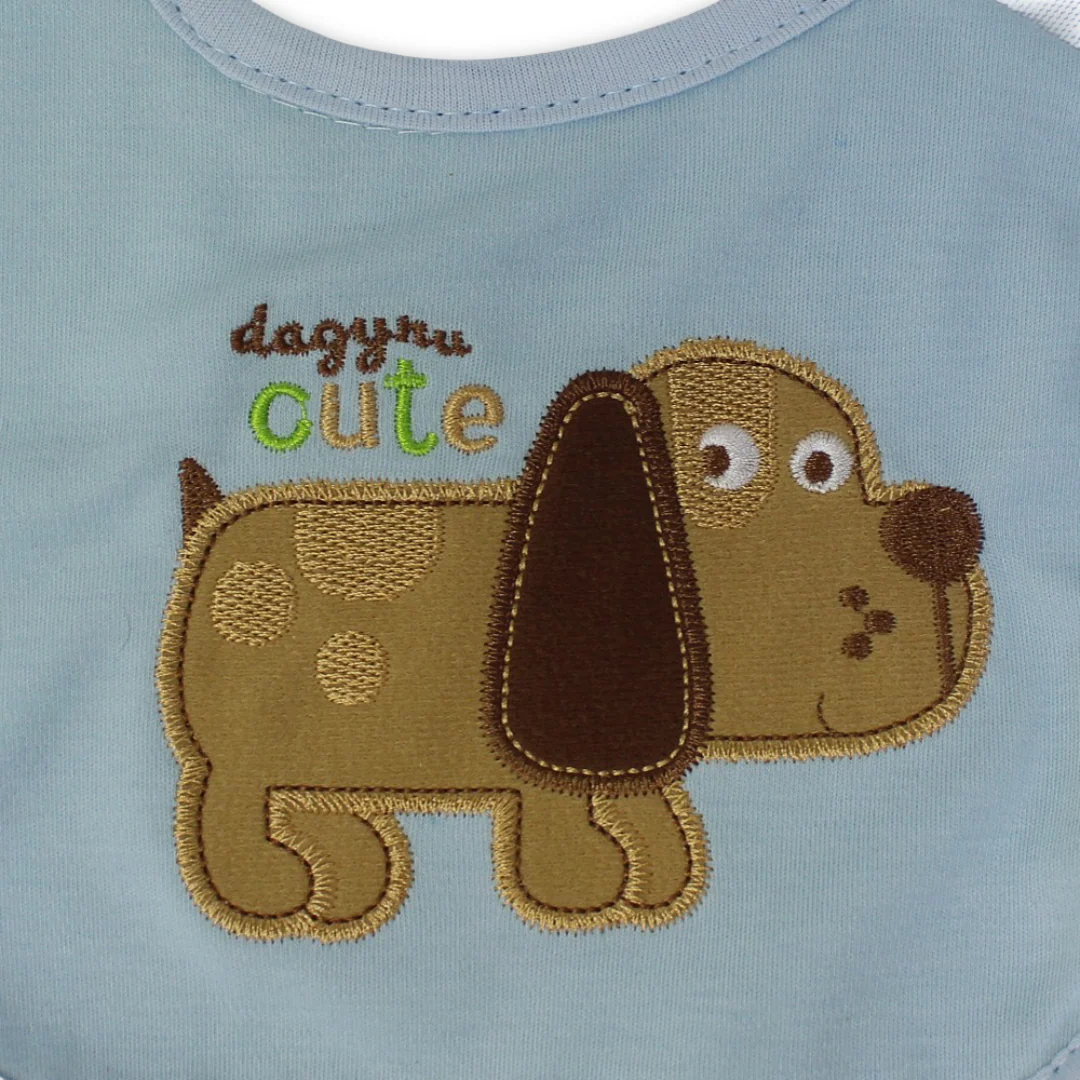 Cotton Baby Bib – Baby Blue with Dog Embroidery - Image 3