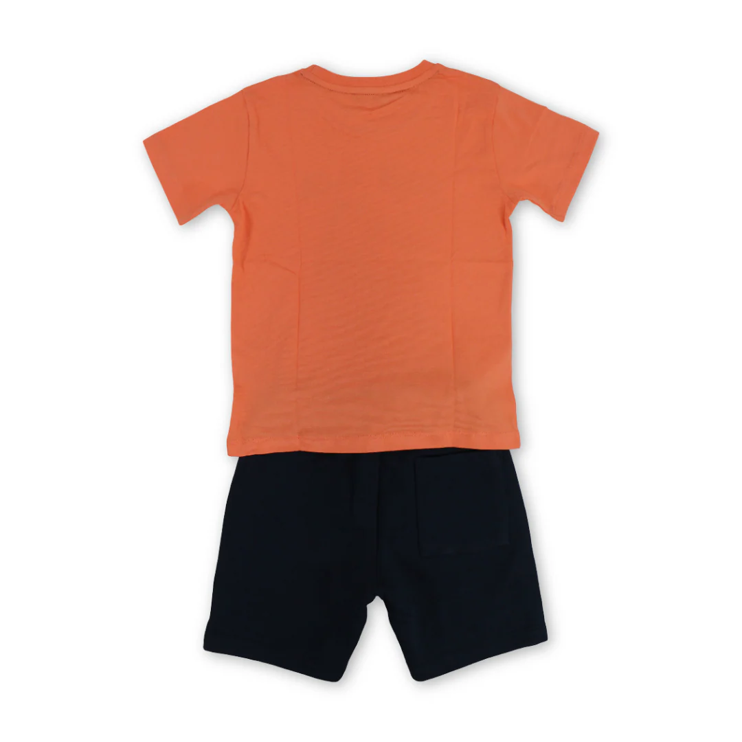 Boys Cotton Outfit Set – Salmon with "Surf Club" Print - Image 2