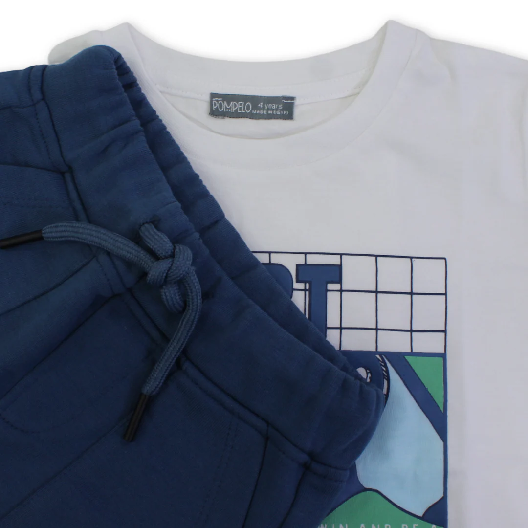 Boys Cotton Outfit Set – White with "Start New Game" Print - Image 3