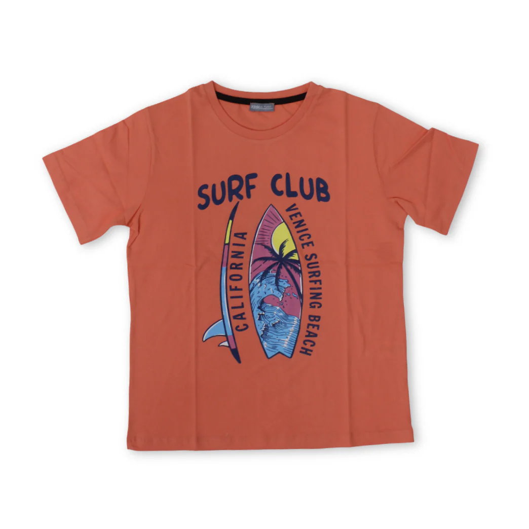 Boys Cotton T-Shirt – Orange with "Surf Club" Print