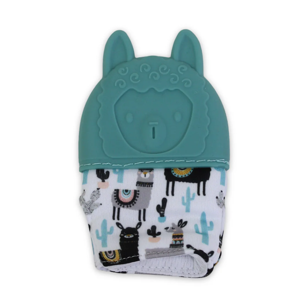 Silicone Baby Teether Gloves – Mint Llama - Image 2