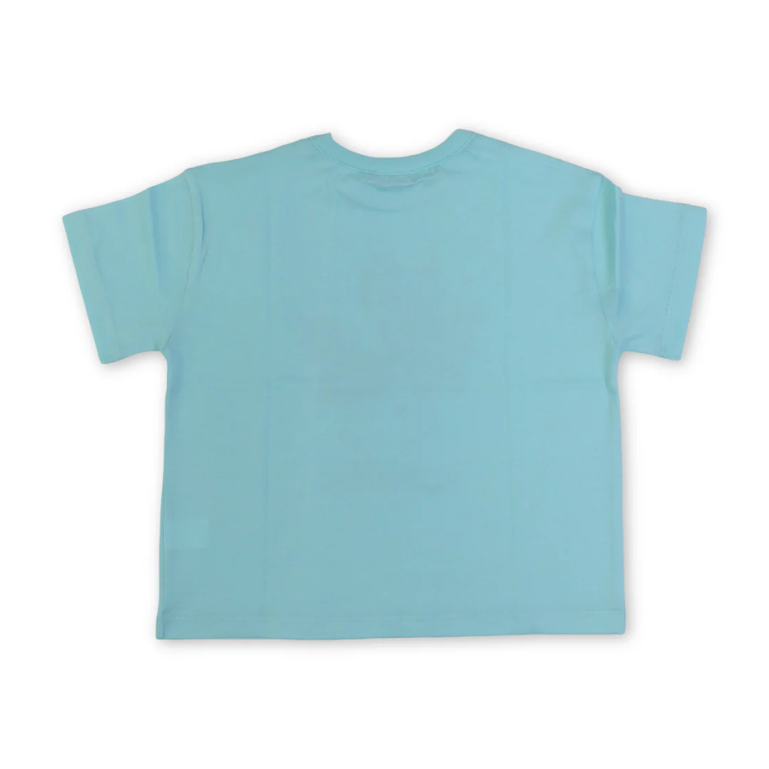 Girls Cotton T-Shirt – Aqua with Flamingo Print - Image 2