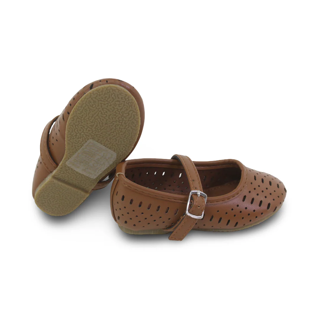 Baby Girls Leather Ballerina – Brown - Image 3
