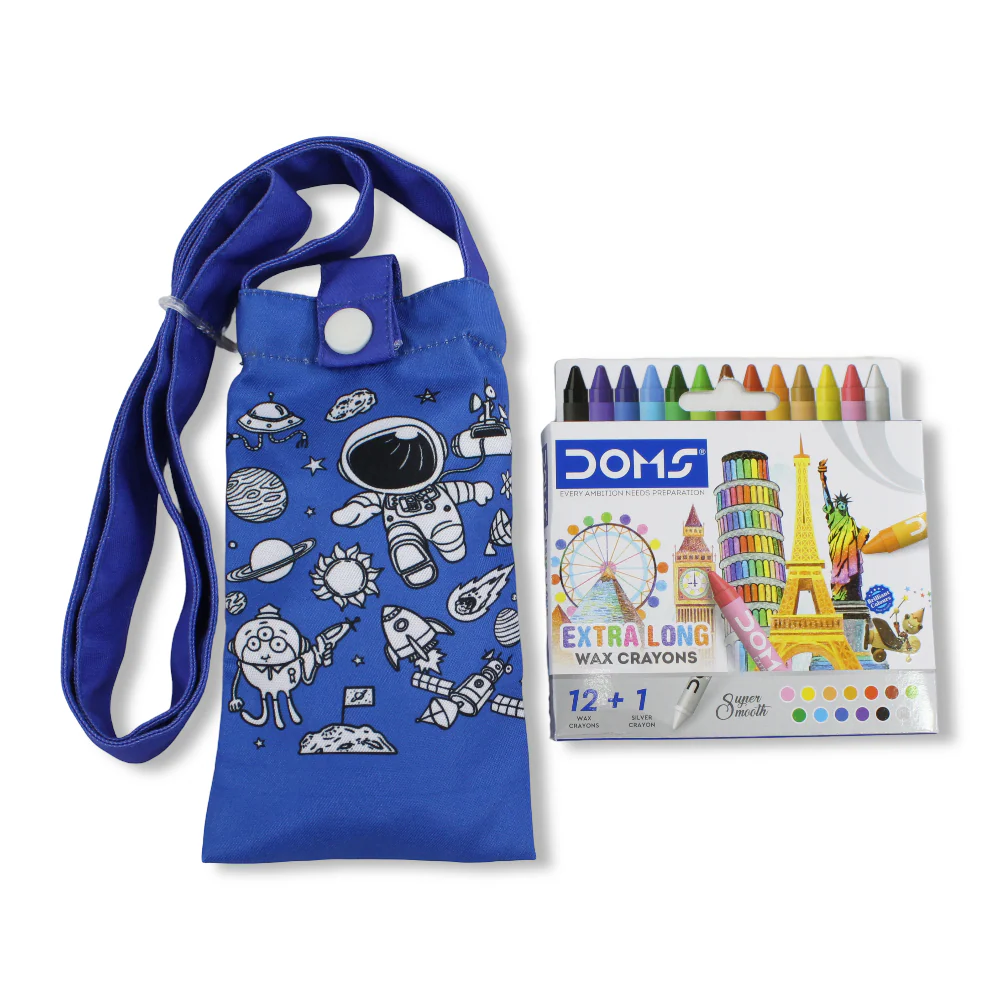 Space Coloring Mobile Case with Extra Long Wax Crayons 12 Colours + 1 Silver