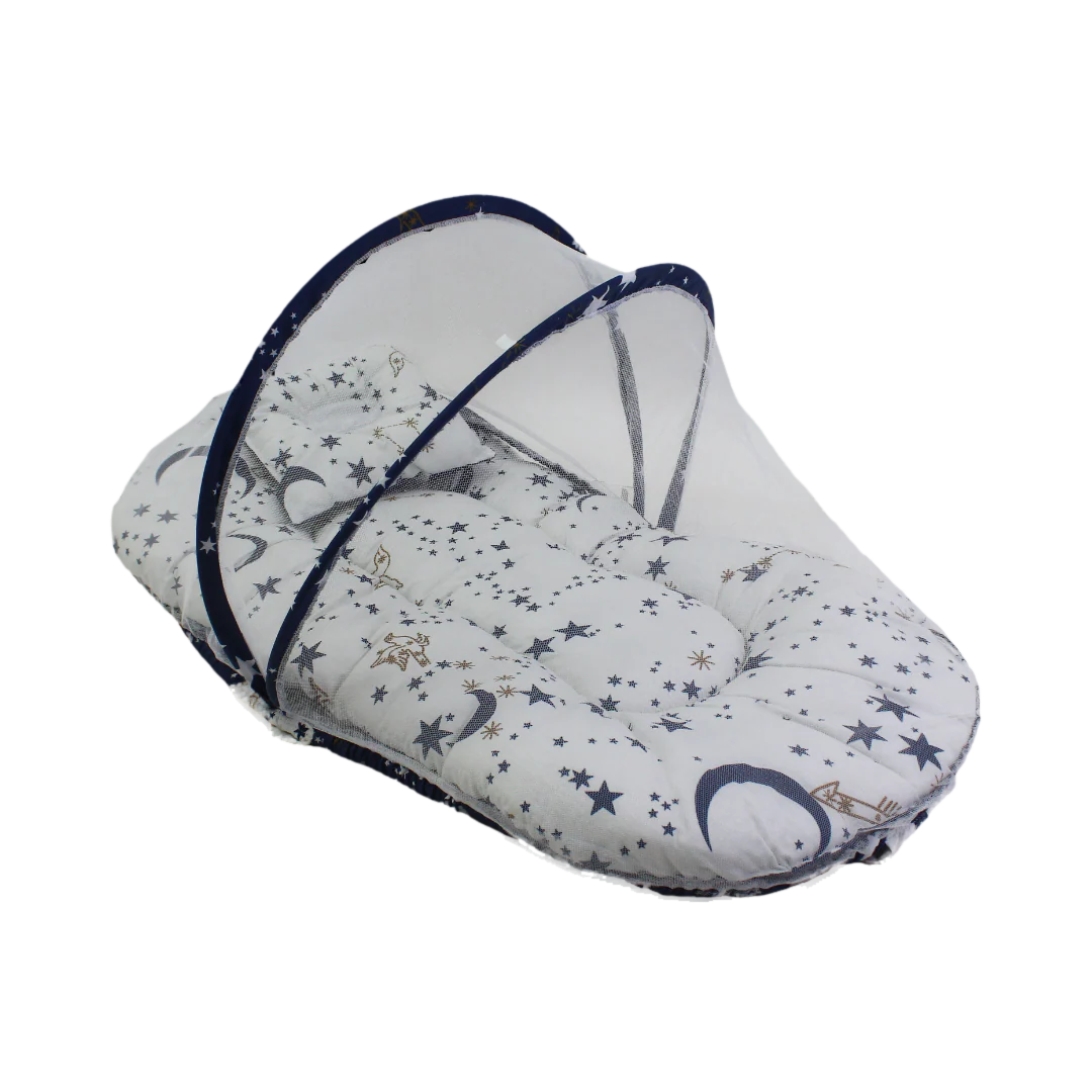 Kiddy Cotton Mosquito Net – Off-White with Stars & Moon Print