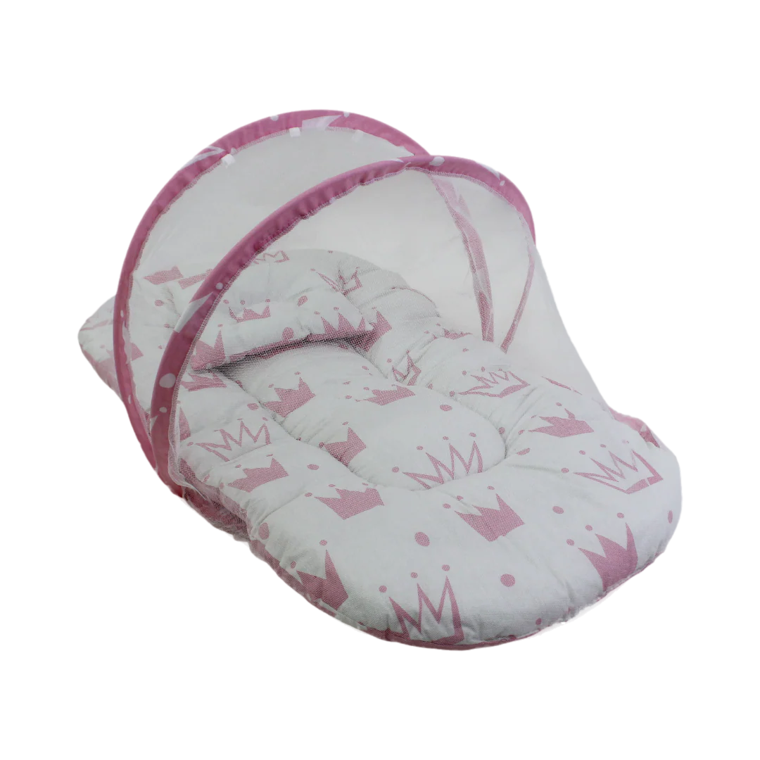 Kiddy Cotton Mosquito Net – Off-White with Crowns Print