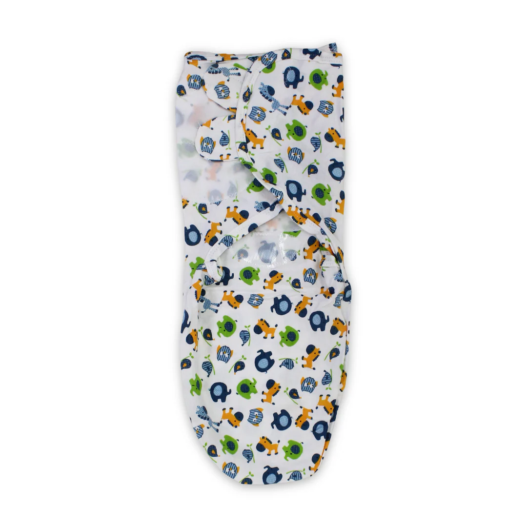 My Baby Cotton Swaddle Blanket – White with Animals Print