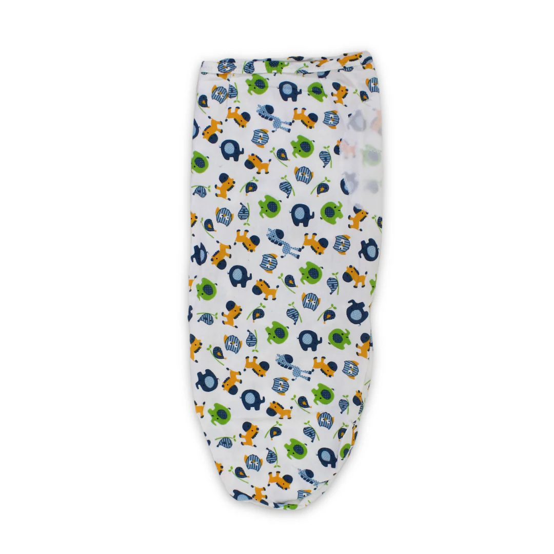 My Baby Cotton Swaddle Blanket – White with Animals Print - Image 3