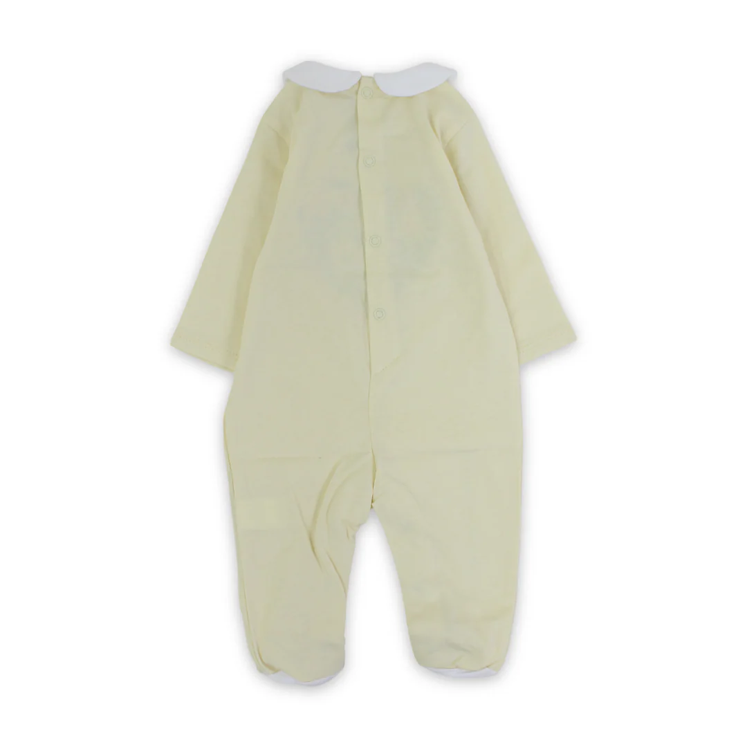 Baby Girls Cotton Baby Footie Onesie – Yellow with Flowers Print - Image 2