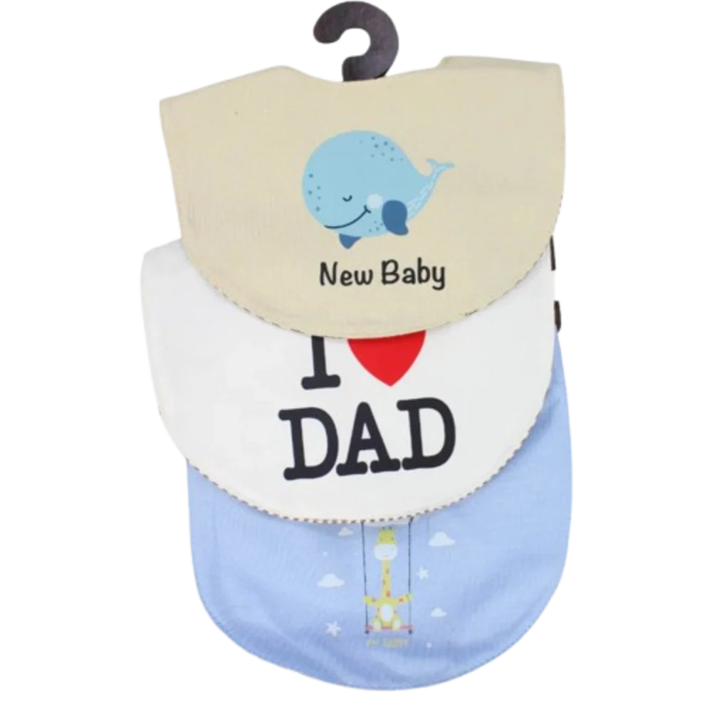 Baby Boys Cotton Bibs – Pack of 3 – "New Baby"