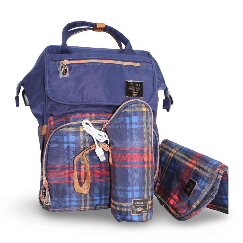 LeQueen Diamond 8th Special Edition Soft Waterproof Diaper Bag – Blue & Gold - Image 3