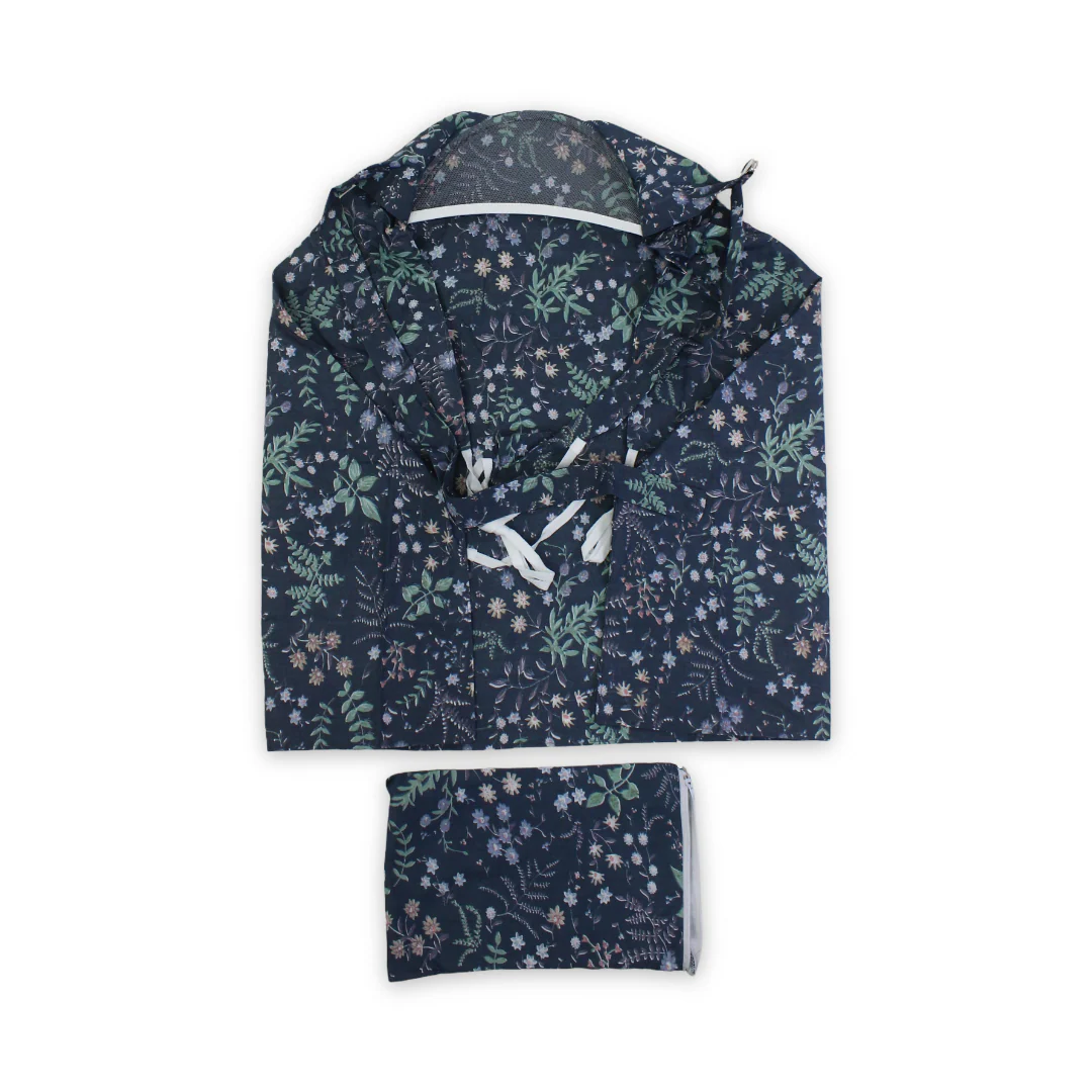 Cotton Nursing Cover Branches – Dark Grey with Floral Print