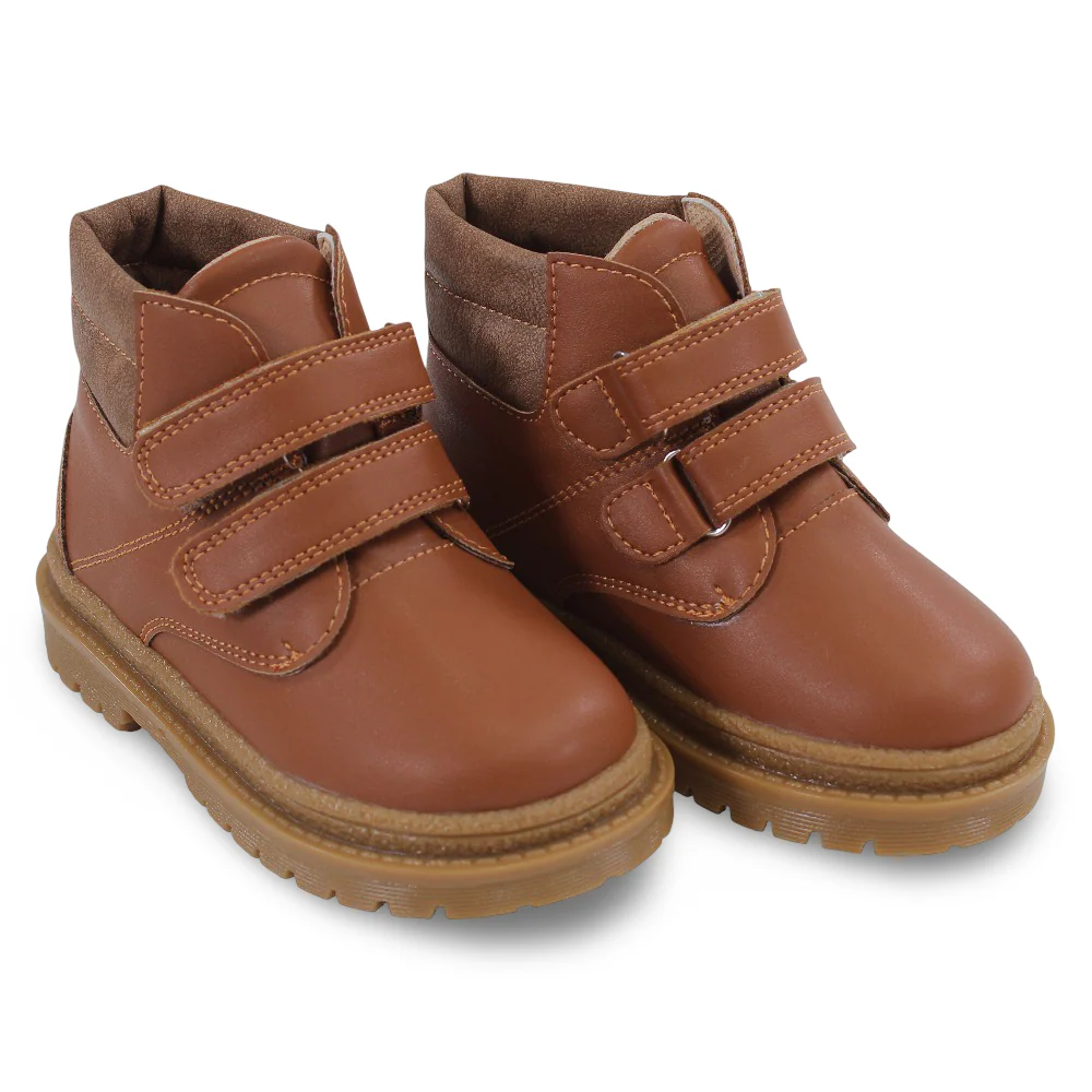 Unisex Leather Half Boots – Brown & Double Velcro Design