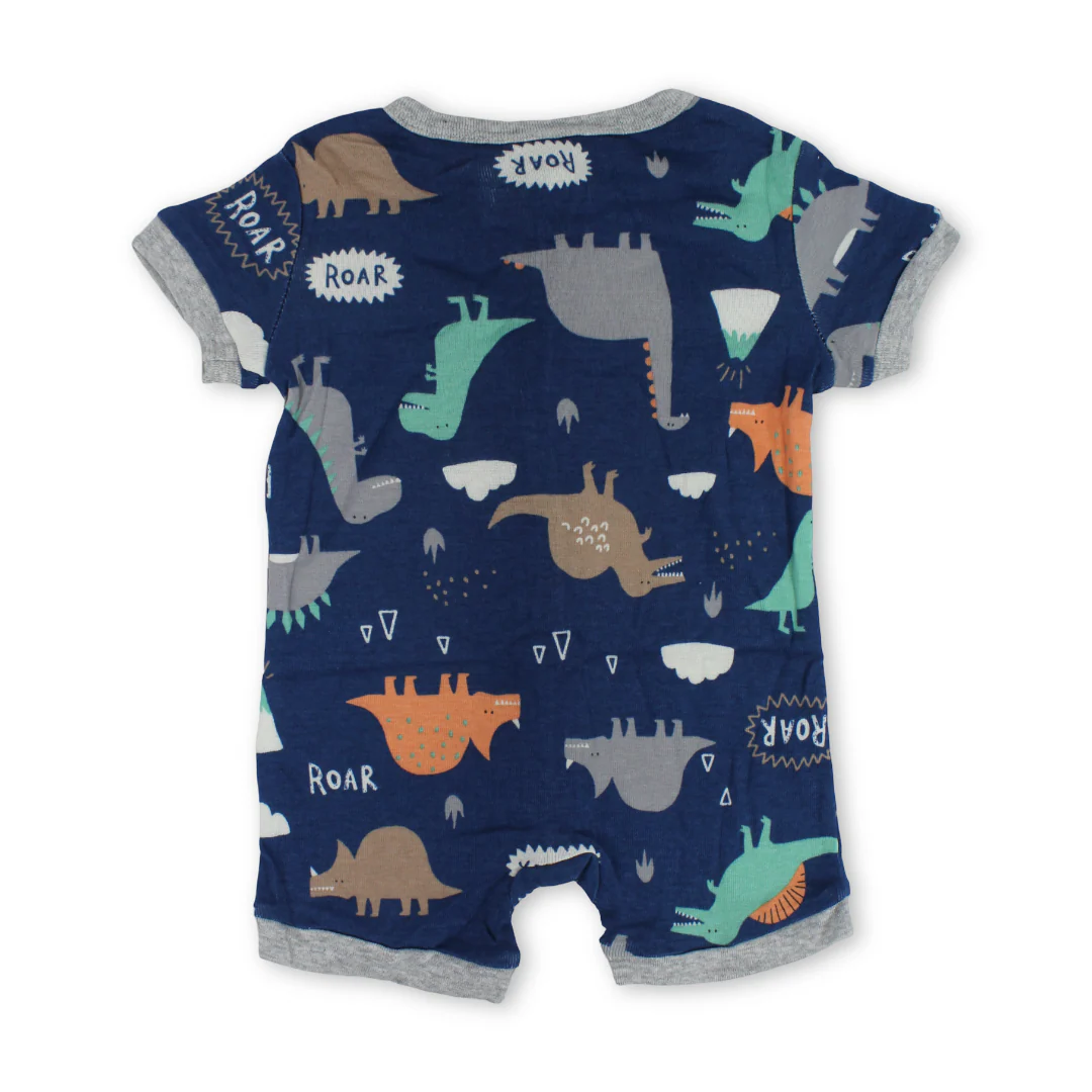Baby Boys Cotton Romper – Navy with Dino Embroidery - Image 2