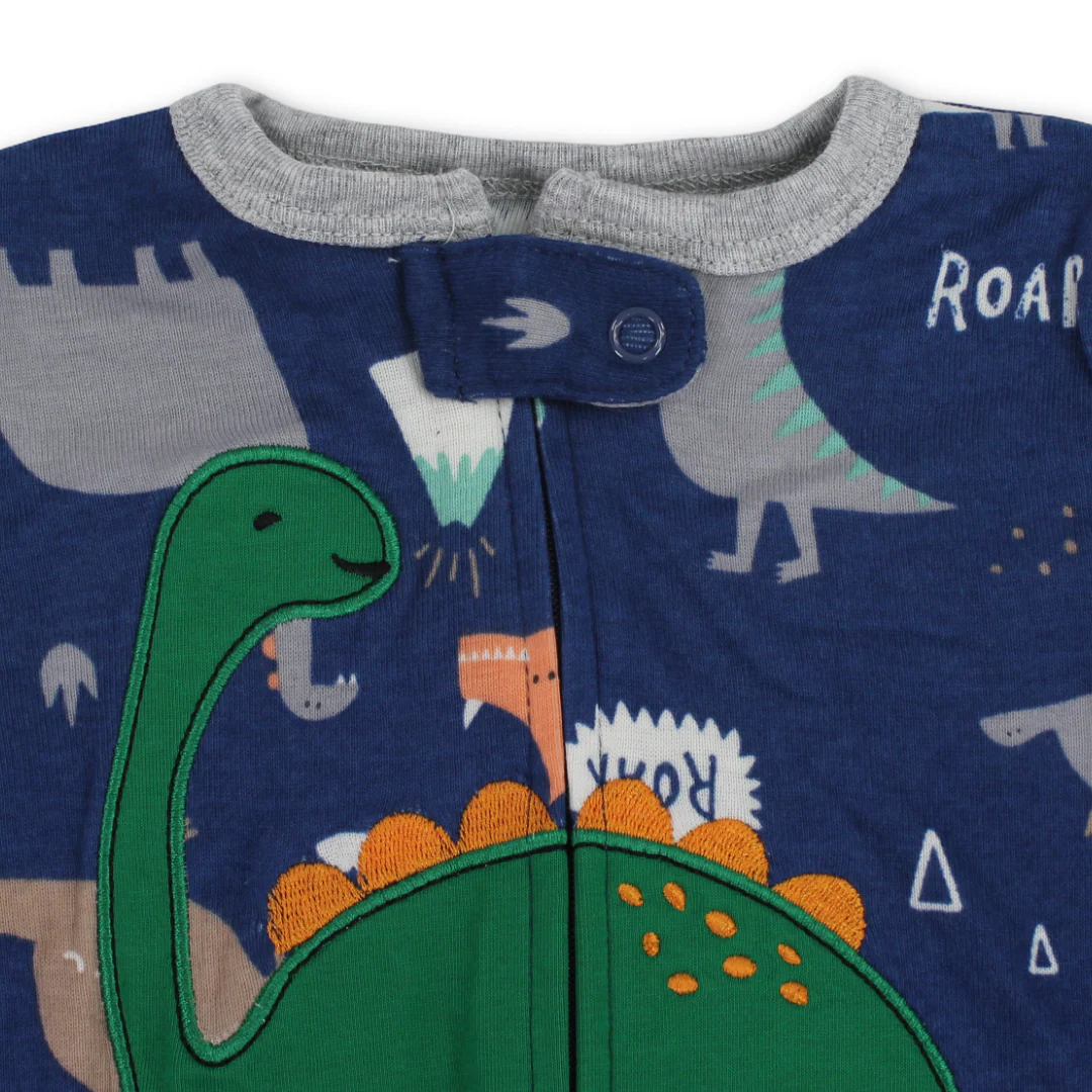 Baby Boys Cotton Romper – Navy with Dino Embroidery - Image 3
