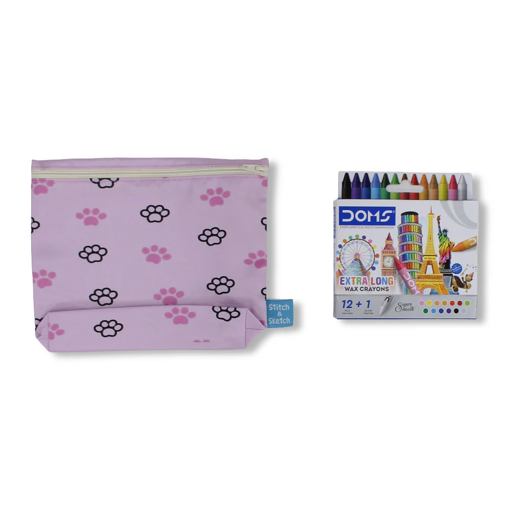 Cats Coloring Pencil Case with Extra Long Wax Crayons 12 Colours + 1 Silver - Image 2