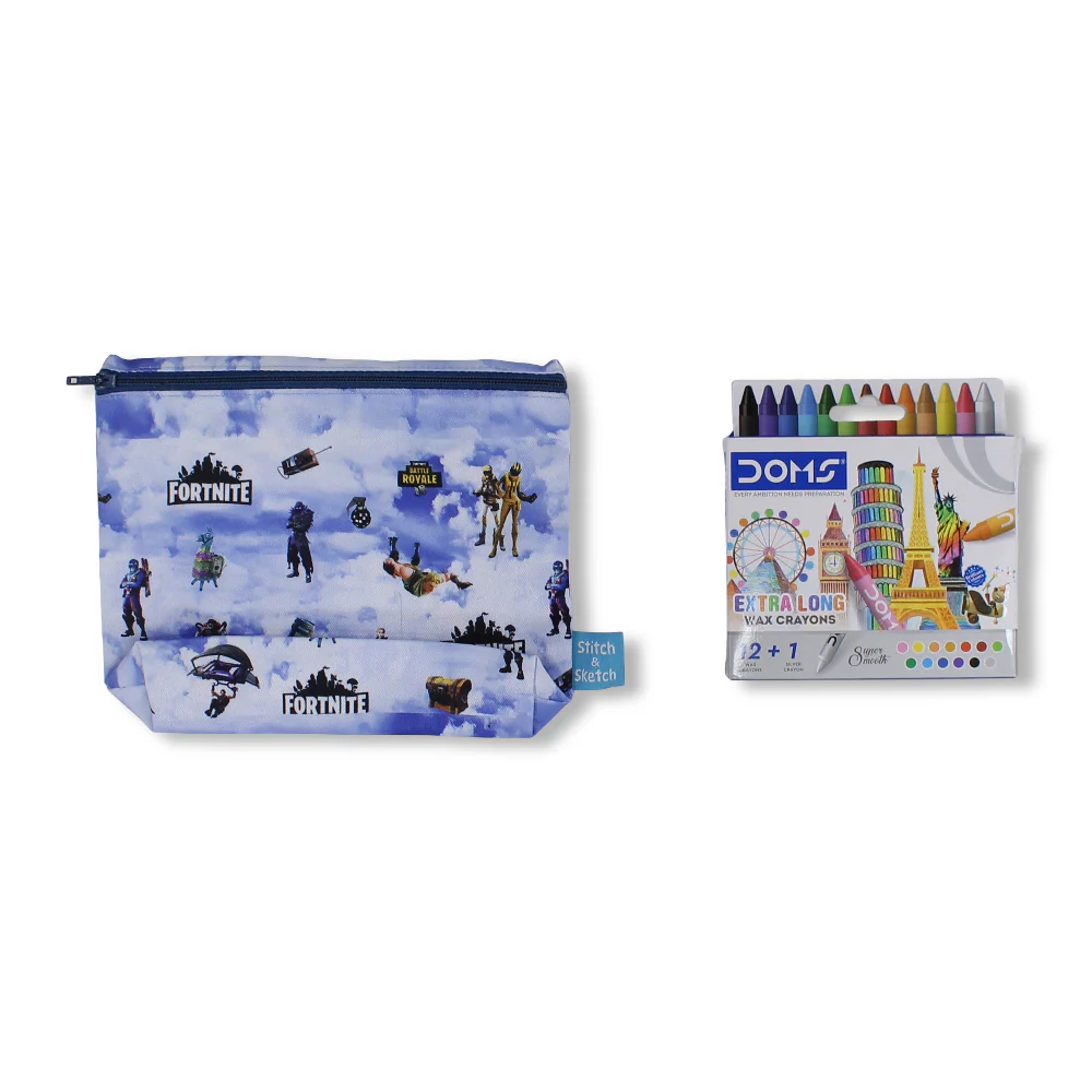 Fortnite Coloring Pencil Case with Extra Long Wax Crayons 12 Colours + 1 Silver - Image 2