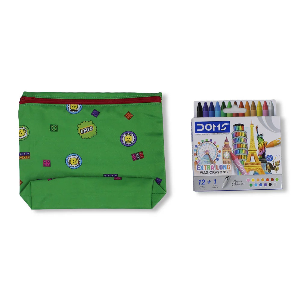 Lego Coloring Pencil Case with Extra Long Wax Crayons 12 Colours + 1 Silver - Image 2
