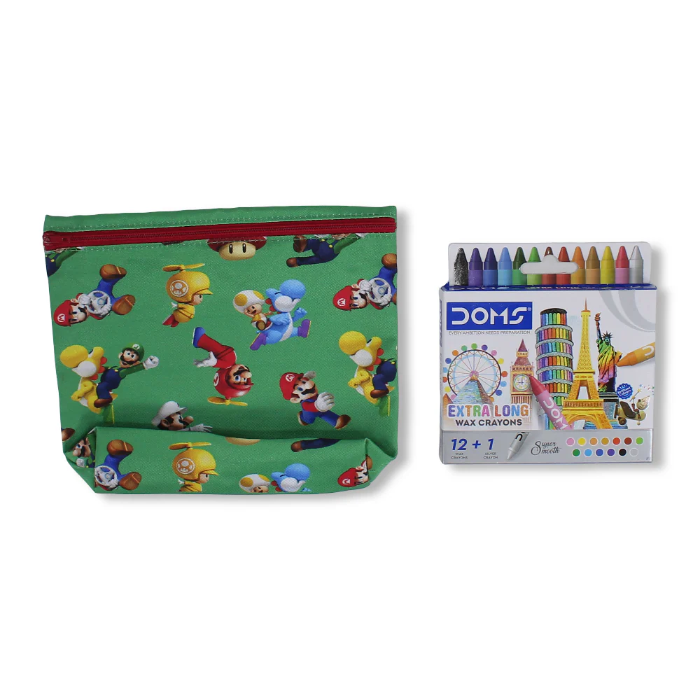 Super Mario Coloring Pencil Case with Extra Long Wax Crayons 12 Colours + 1 Silver - Image 2