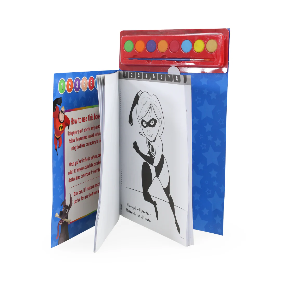 Igloo Books Disney Pixar Paint by Numbers Colouring Book + Watercolour Palette