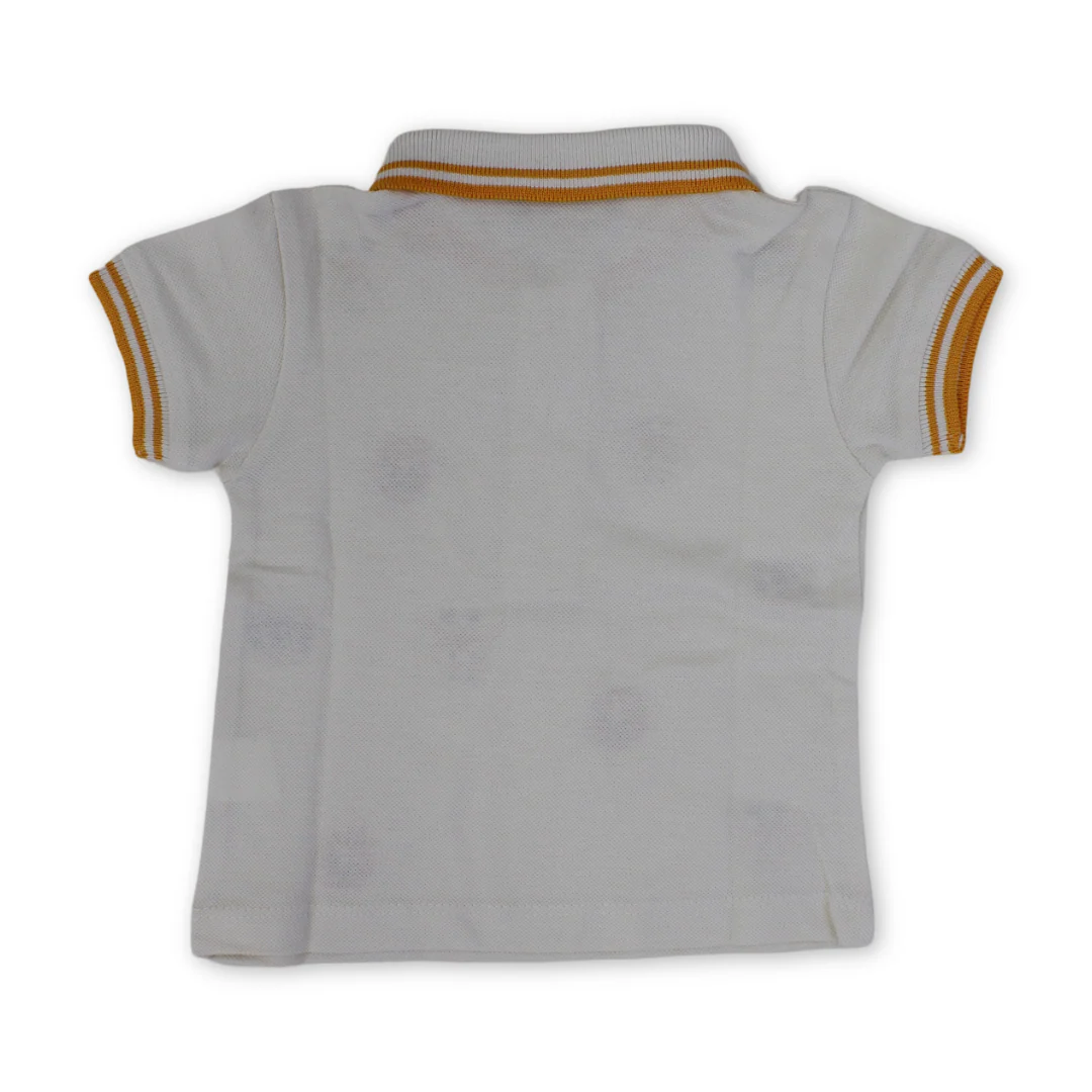 Baby Boys Cotton Polo – Off-White with Animals Embroidery - Image 2