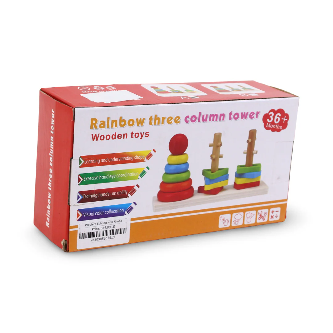 Rainbow Three Column Tower Wooden Sorting Puzzle - Image 2
